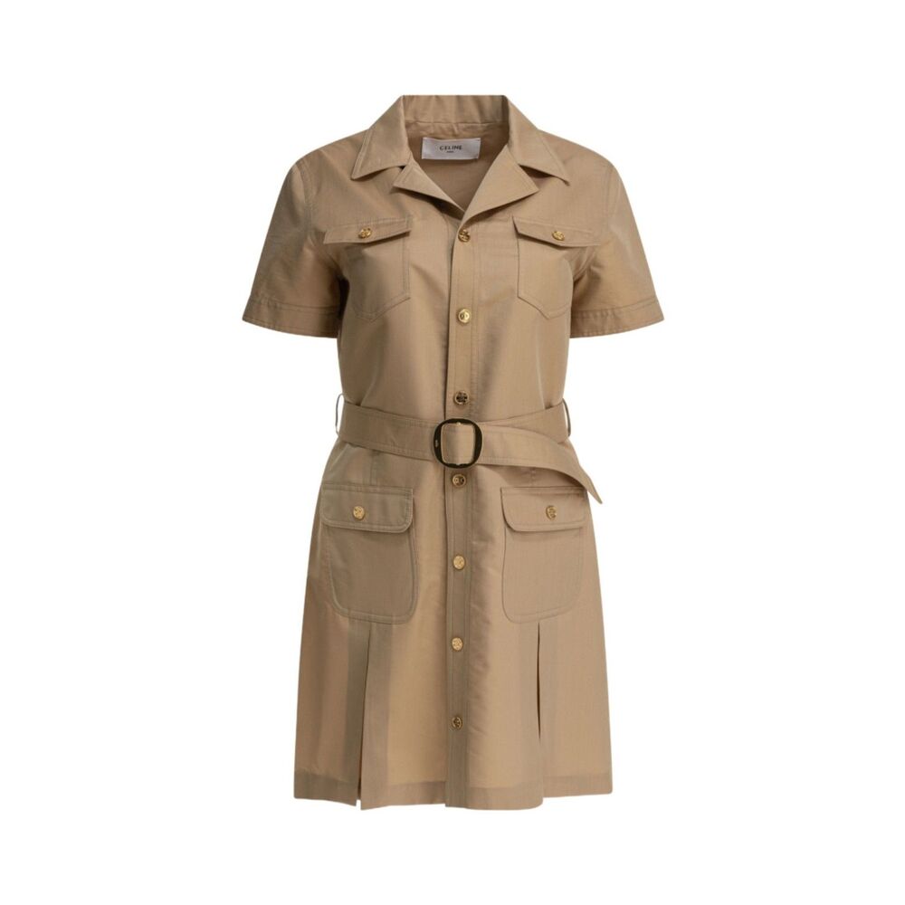 Celine Women's Natural Short Sleeve Safari Dress Size 42 FR/ 10 US Céline